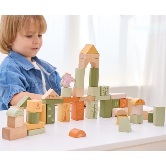 VIGA PolarB Mediniai Kubai Montessori Kubai Gyvūnai 50 vnt.