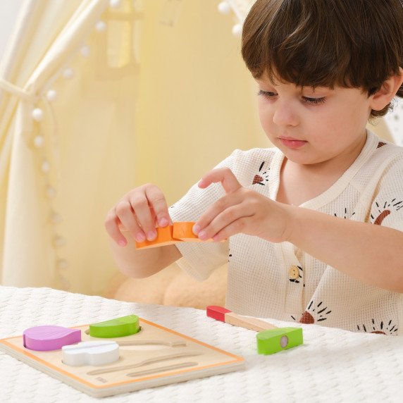VIGA medinis Montessori edukacinis dėlionės daržovės pjauti