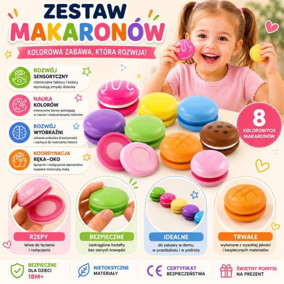 VIGA Mediniai sausainiai, spalvingi sausainiai, makarūnai, komplektas 8 vnt.