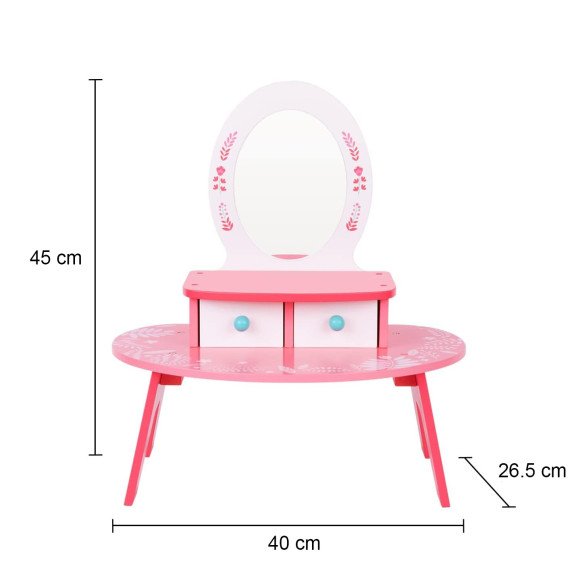 TOOKY TOY Rožinis medinis makiažo staliukas su veidrodžiu