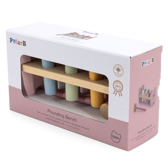 Viga PolarB medinė smūginė žaisliukų su plaktuku lapė Montessori