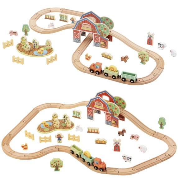 TOOKY TOY Medinė ūkininkavimo traukinio rinkinys 48 vnt.