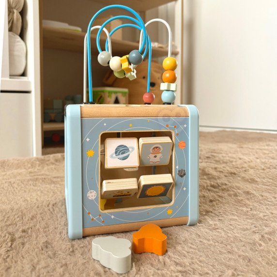 TOOKY TOY Medinis veiklos kubas Erdvės rūšiavimo labirintas