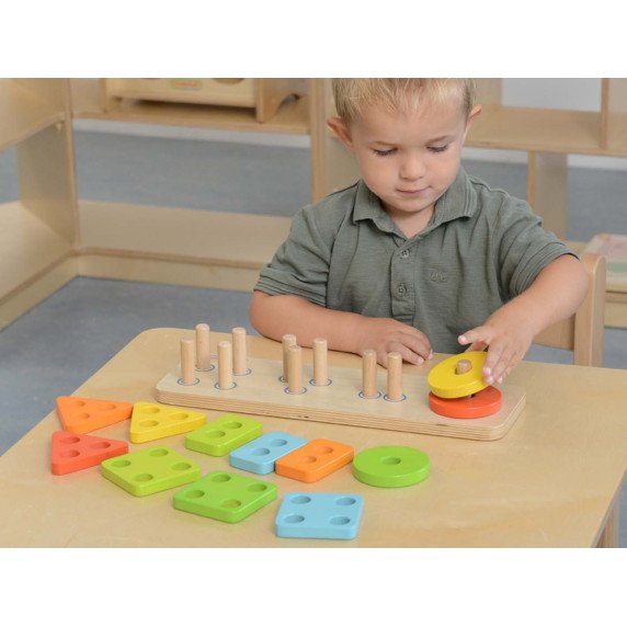 MASTERKIDZ Mediniai formų rūšiavimo blokai Montessori spalvomis