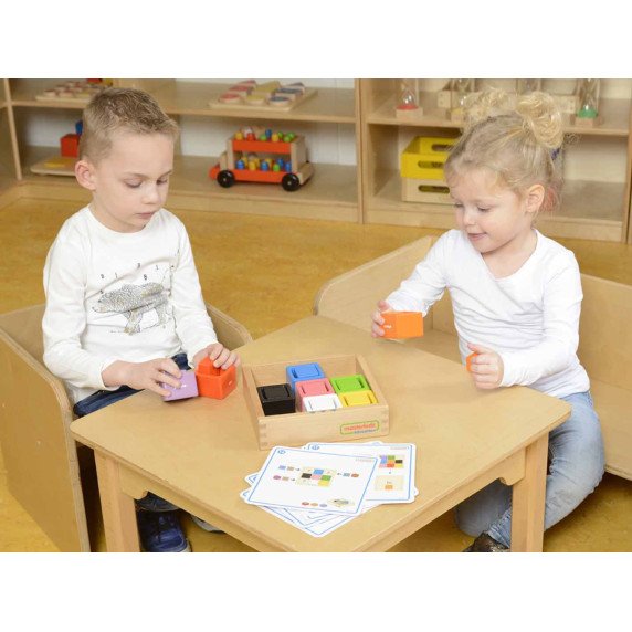 MASTERKIDZ Puodeliai ir Kvadratiniai Blokeliai Mediniai Žaislai Montesori Spalvų Rūšiavimo Žaidimui