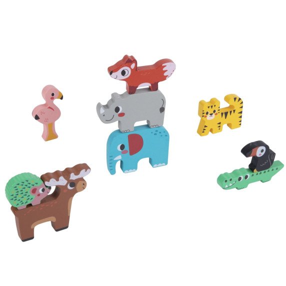 TOOKY TOY Mediniai Kubeliai Puzzle Gyvūnai Montessori 9 vnt.