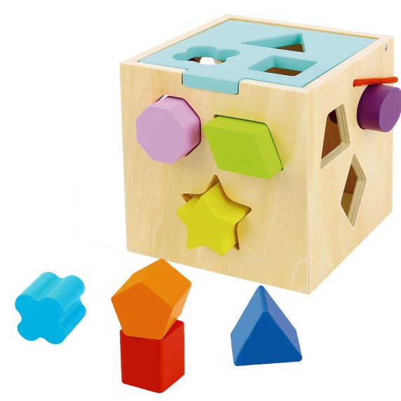 TOOKY TOY Medinis rūšiavimo kubas su spalvotais raštais 13 vnt.