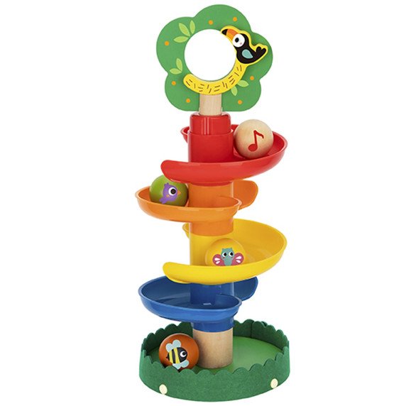 Tooky Toy Medinis kamuolių takelis su gyvūnais Spiralinis kamuolių takelis + 4 kamuoliai