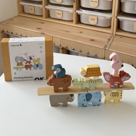 TOOKY TOY Mediniai blokai galvosūkis gyvūnai Montessori 9 vnt.