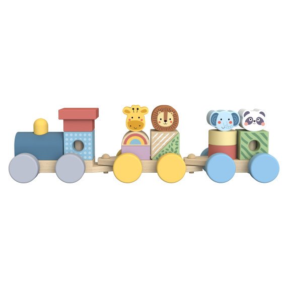 TOOKY TOY Medinis traukinys su gyvūnų blokais Montessori galvosūkiui