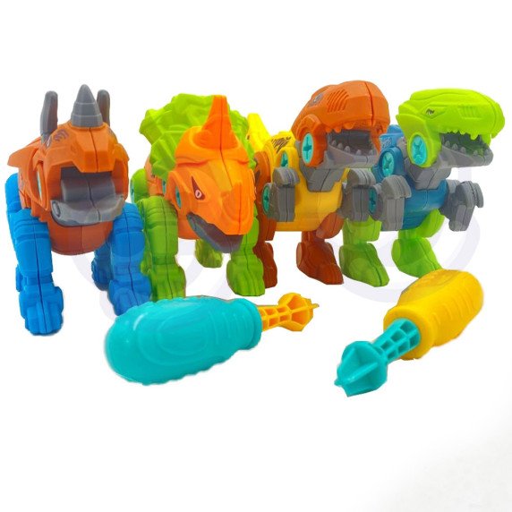 WOOPIE varžtai Dinosaurams 4 dalių konstrukcijos rinkinys dėžutėje + 2 sraigto atsuktuvai