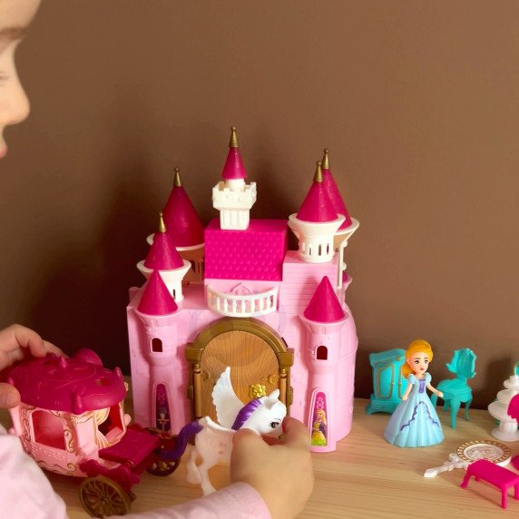 Interaktyvus stebuklingas princo rūmai „WOOPIE“ rinkinys su princese + karieta ir priedai