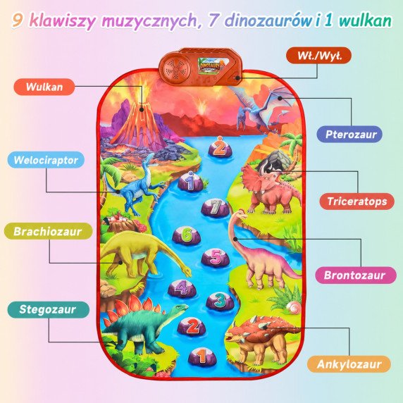 Didelė muzikinė kilimėlio pianino XL Dinozaurai interaktyvus