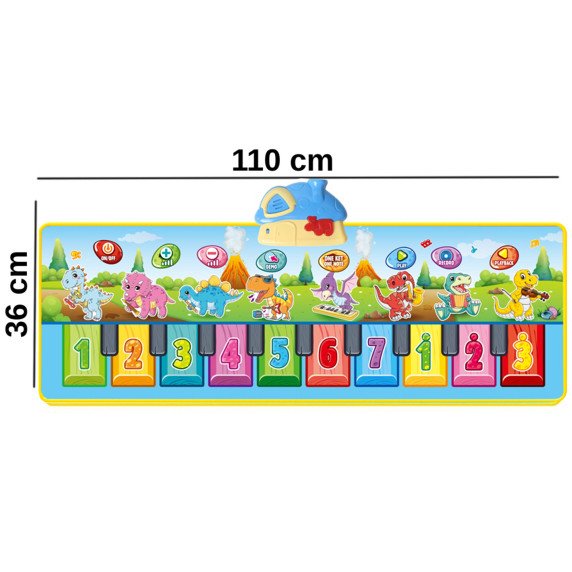 WOOPIE Muzikinis Kilimas XXL Dinozaurai 2 viename Pianinas 8 melodijos 110cm
