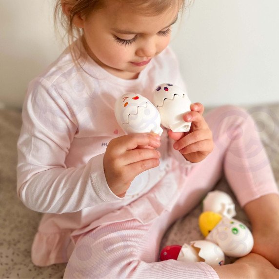 WOOPIE Montessori formų rūšiavimo galvosūkis atitikimas laimingi vištelės kiaušiai 6 vnt.