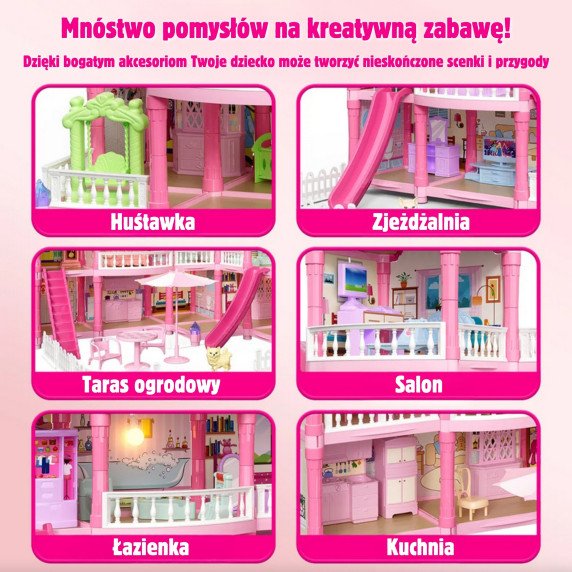 WOOPIE Lėlių namas vila su priedais ir šviestuvu lėlių 296 vnt.