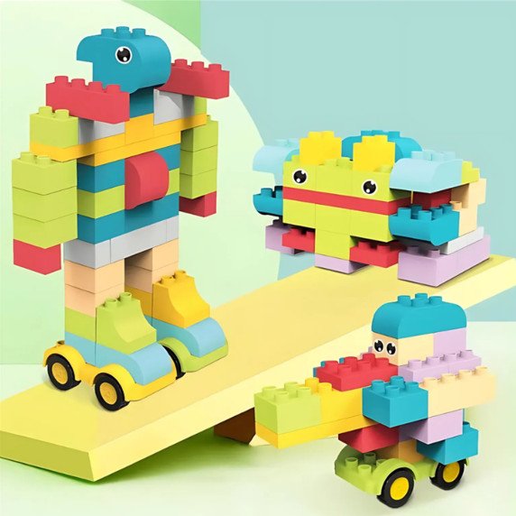 WOOPIE Minkštos statybinės dėžutės Pasteliniai gyvūnai 86 vnt.
