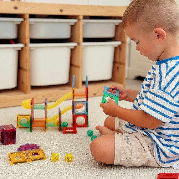 WOOPIE Magnetinė konstrukcijų rinkinio 3D šviesuolių takelio ugdymo lovos 105 vnt.