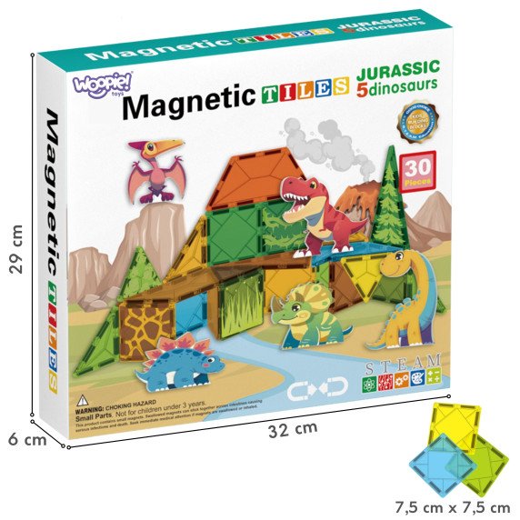 WOOPIE Magnetiniai statybiniai blokai 7,5 cm Dino 30 vnt.