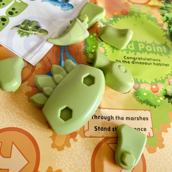 WOOPIE 2-in-1 Statybos rinkinys Dinosaurų stalo žaidimas + 46 kauliukai
