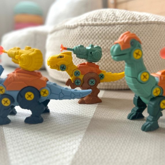 WOOPIE Dinozaurai sukti 3 dalimis konstrukcijos rinkinys dėžutėje + gręžtuvas ir atskaitiklis