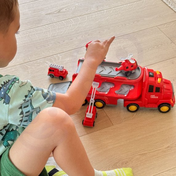 WOOPIE kelio vilkikas su 5 automobilių rinkinys - Gaisrinė.