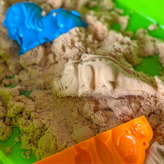 WOOPIE Kinetic Sand 1,5 kg rinkinys XXL Gyvūnai ZOO Safari stalas su formomis