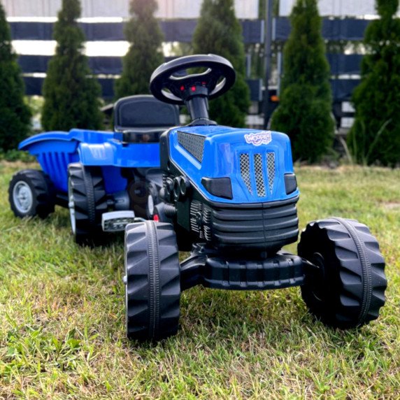WOOPIE Pėdomis Vairuojamas Traktorius Farmer GoTrac MAXI PLUS su Puspriekabės mėlynomis Tyliais Ratais