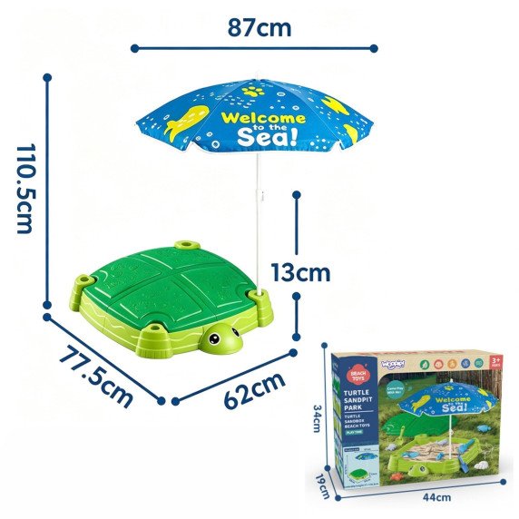 WOOPIE 2-in-1 Smėlio dėžė žaliame nykštuku su spalvingu skėčiu