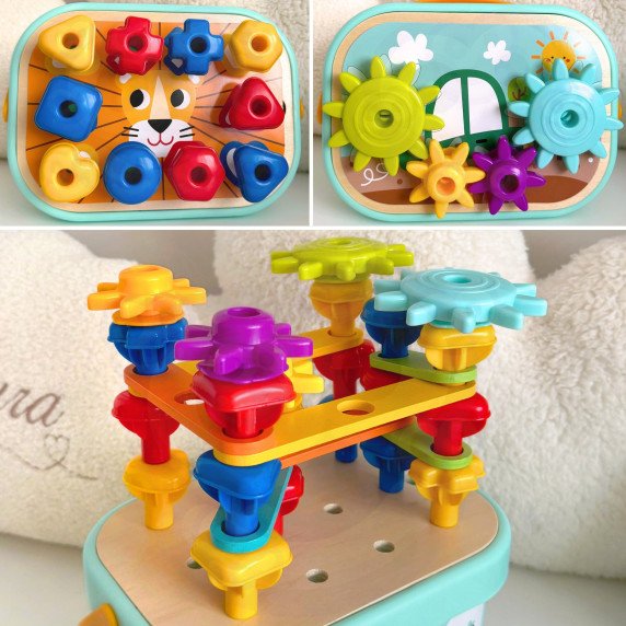 WOOPIE GREEN Montessori 12-in-1 variklio konstrukcijos dėžė FSC