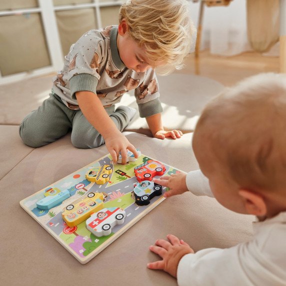TOOKY TOY Mediniai Montessori galvosūkiai Transporto priemonės Automobiliai Lėktuvas Laivas Miestas Atitikimas Formos