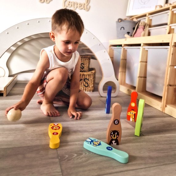 TOOKY TOY Mediniai boulingo kamuoliukai vaikams 6 vnt. + Kamuoliukas