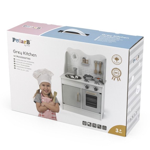 VIGA Medinis virtuvinis komplektas „PolarB“ su priedais „Eco Gray“