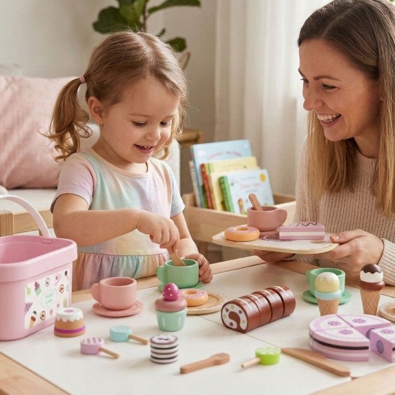 TOOKY TOY Saldžių pyragėlių rinkinys iš medžio dėžutėje Konditerijos ledainėlis.