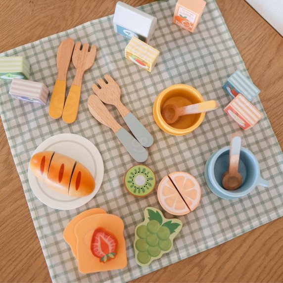 TOOKY TOY Pikniko rinkinys maisto pjaustytuvu su velkru Pusryčių rinkinys