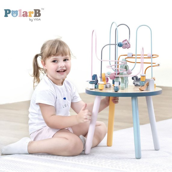VIGA PolarB medinis edukacinis stalas manipuliacijoms Montessori sąveikaujančių
