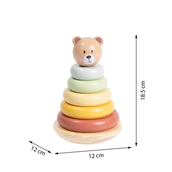 TOOKY TOY medinis pojūčių galvosūkis piramidės formos su meškiuku pojūčių spalvingas sukonstruotojas