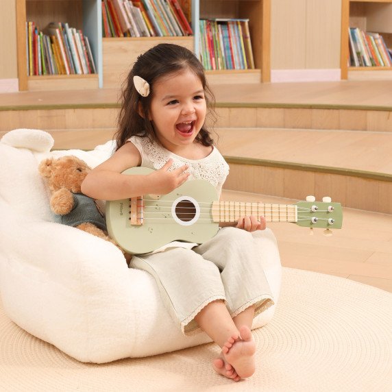Viga Medinis Ukulelės Gitara vaikams Žalia su Muzikiniais Simboliais