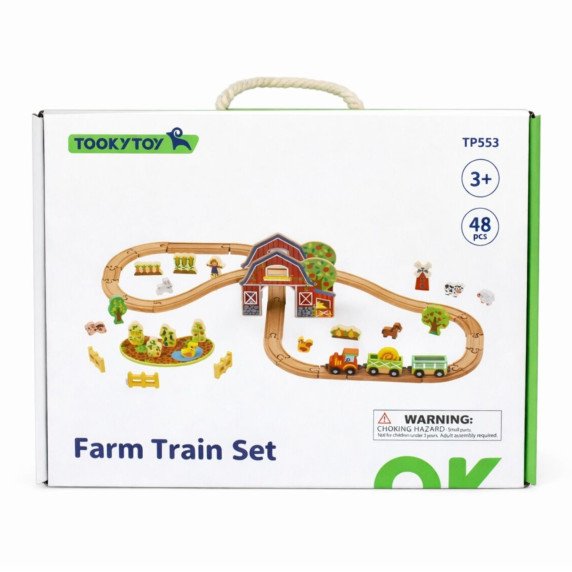 TOOKY TOY Medinė ūkininkavimo traukinio rinkinys 48 vnt.