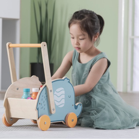 VIGA PolarB Medinis 2-in-1 Vežimėlis, Ratai, Dramblys
