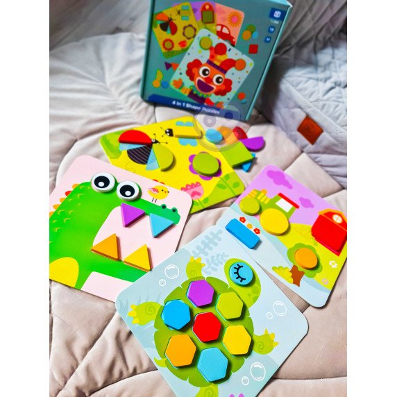 TOOKY TOY 4 in 1 Puzzle Montessori Blokų galvosūkiai
