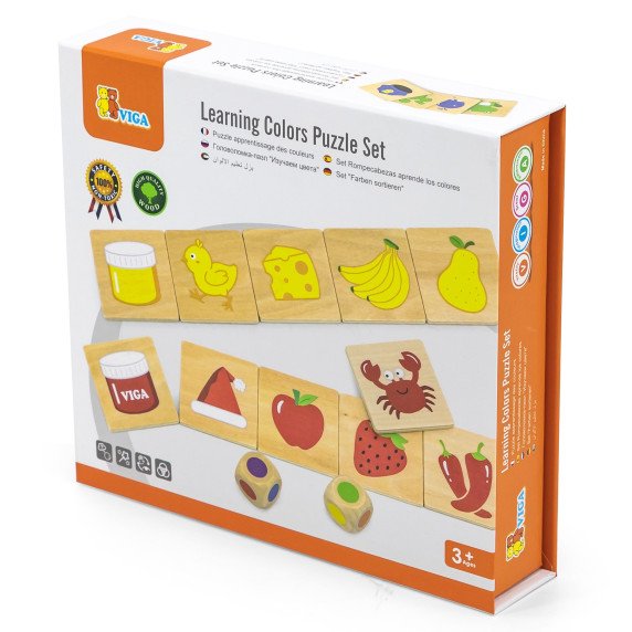 VIGA Edukacinis Medinis Puzzle Rūšiavimo, Keitimo Spalvų Ir Formų 38 Dalys Montessori