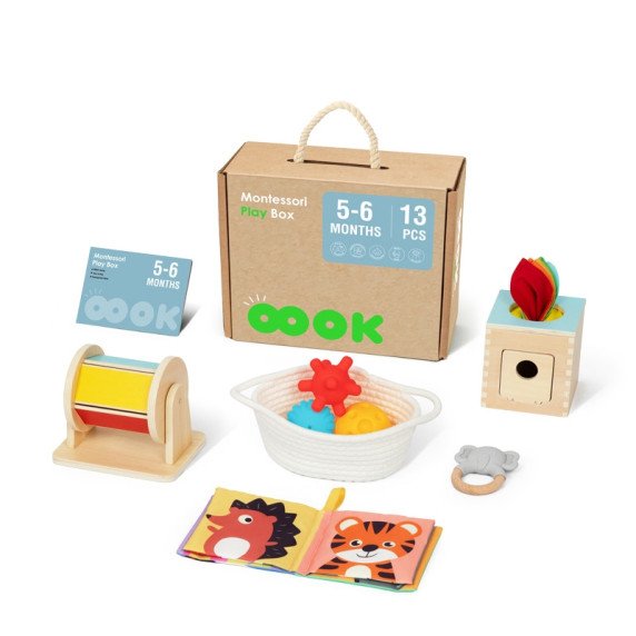 TOOKY žaislų dėžė XXL Montessori Edukacinė 6in1 pojūčių dėžė 5-6 mėnesiai