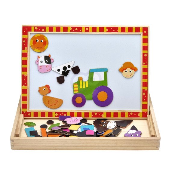 TOOKY TOY Medinis dvipusis galvosūkio lenta Magnetinis galvosūkis ūkininkystės tema