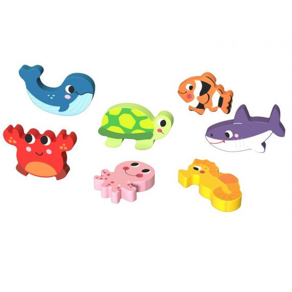 TOOKY TOY medinis Montessori galvosūkis Jūrų pasaulis žuvis Vėrinys želmuo