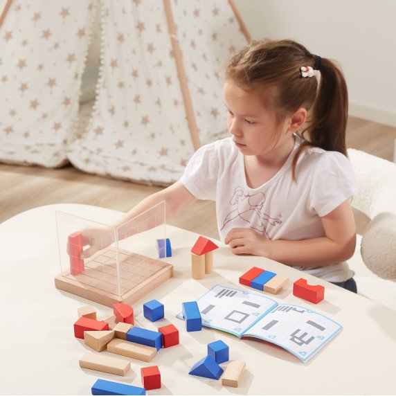 VIGA Mediniai statybiniai žaidimai 3D Montessori blokai