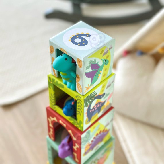 TOOKY TOY Mediniai blokai švietimo galvosūkis + 6 žaidimo figūros 12 vnt.