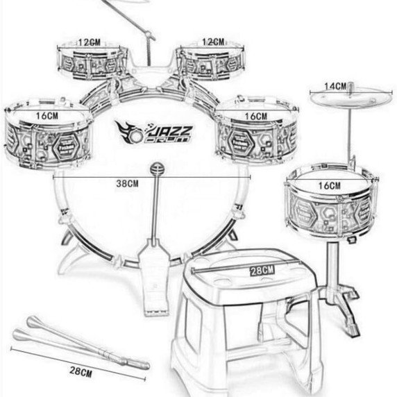 WOOPIE Edukaciniai Biubulių Instrumentai Vaikams 6 Būgnai 2 Simbalai + Kėdė