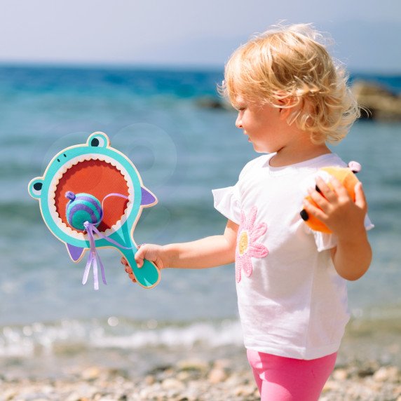WOOPIE GREEN Velcro žaidimas CATCH BALL Arcade Shark Paddle + 2 žuvų kamuoliukai