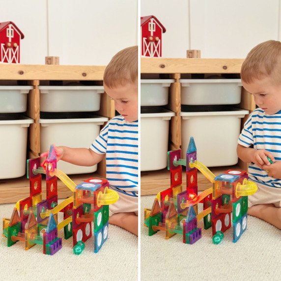 WOOPIE Magnetinė konstrukcijų rinkinio 3D šviesuolių takelio ugdymo lovos 105 vnt.
